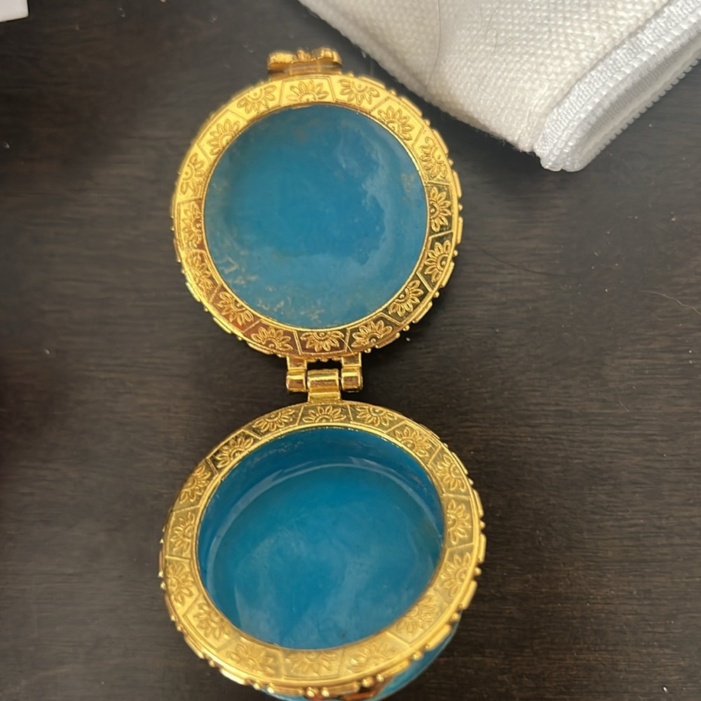Vintage blue and gold floral jewelry box - Picture 2 of 3